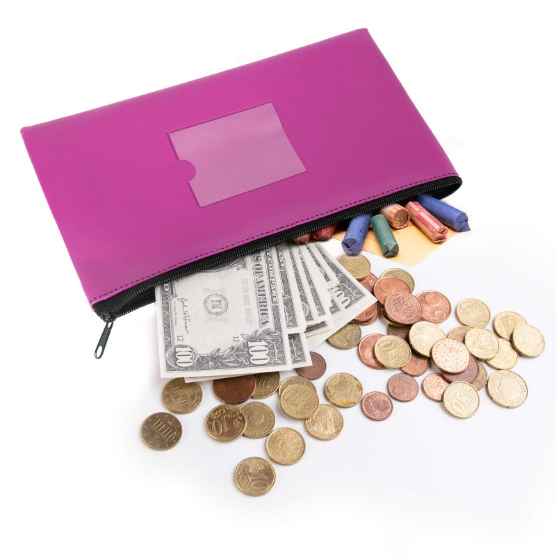 سينزيب Sinzip 4 Pack Bank Deposit Money Bag، محفظة جلدية شديدة التحمل بسحاب أمان مع نافذة شفافة، حقيبة للعملات المعدنية والنقود، ألوان متنوعة (أزرق) - Image 2